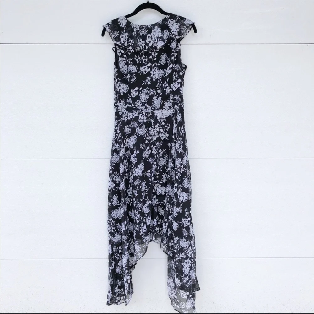 NWT Banana Republic TALL LONG Floral Ruffle Dress Handkerchief Asymmetrical Blac